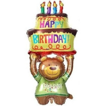 Brain Giggles Happy Birthday Printed Multicolour Teddy Bear And Cake Shape Foil Balloon, Large Size Decoration 120 Cm (47 Inch) Perfect For Party Decoration, Pack Of 2