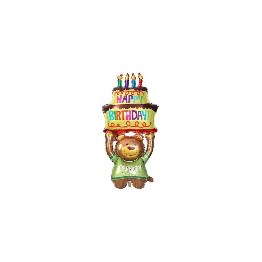 Brain Giggles Happy Birthday Printed Multicolour Teddy Bear And Cake Shape Foil Balloon, Large Size Decoration 120 Cm (47 Inch) Perfect For Party Decoration, Pack Of 2