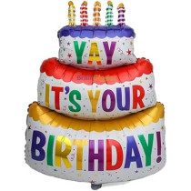 Brain Giggles Yay Its Your Birthday Printed Cake Shaped Multicolour 37 Inches Foil Balloon, Perfect For Birthday Parties Home Decorations