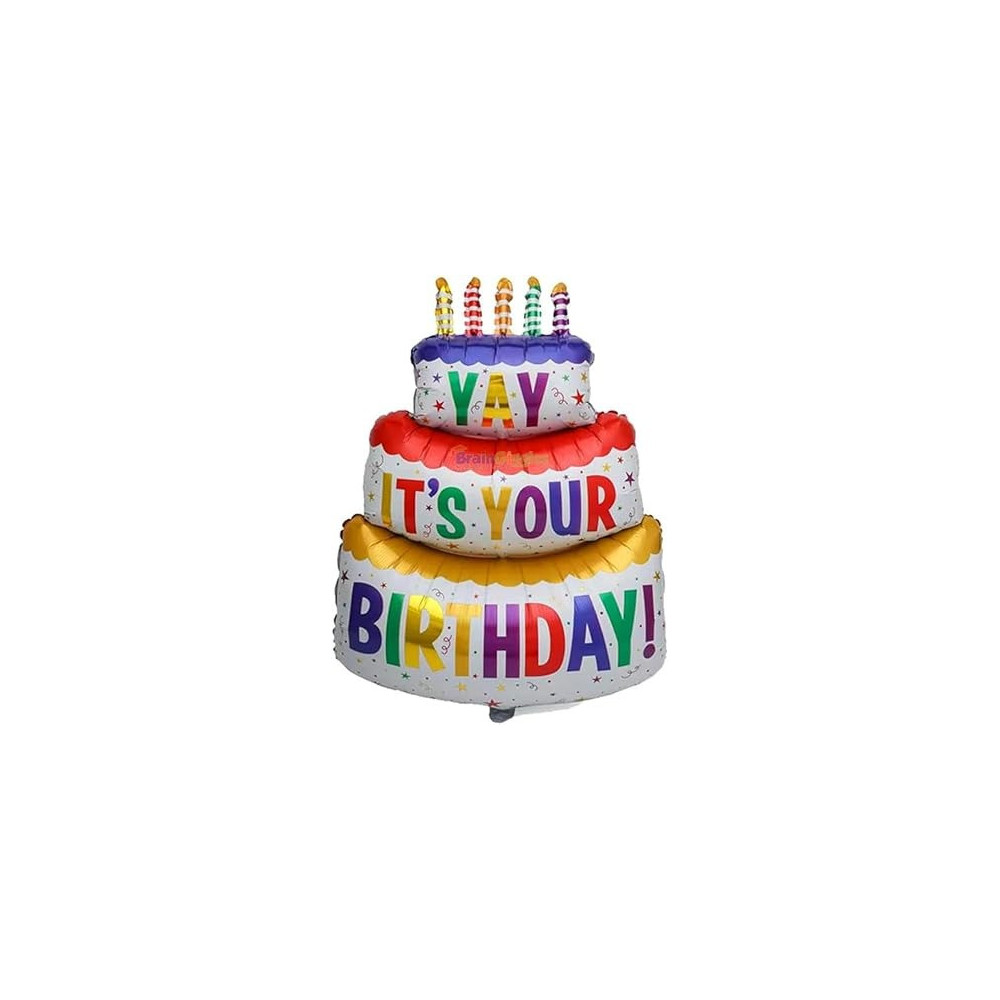 Brain Giggles Yay Its Your Birthday Printed Cake Shaped Multicolour 37 Inches Foil Balloon, Perfect For Birthday Parties Home Decorations