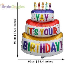 Brain Giggles Yay Its Your Birthday Printed Cake Shaped Multicolour 37 Inches Foil Balloon, Perfect For Birthday Parties Home Decorations