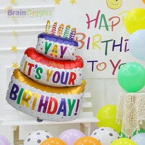 Brain Giggles Yay Its Your Birthday Printed Cake Shaped Multicolour 37 Inches Foil Balloon, Perfect For Birthday Parties Home Decorations