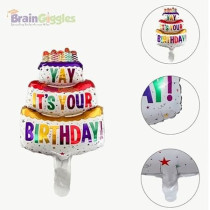 Brain Giggles Yay Its Your Birthday Printed Cake Shaped Multicolour 37 Inches Foil Balloon, Perfect For Birthday Parties Home Decorations