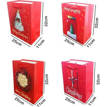 Brain Giggles Assorted Merry Christmas Gift Bags Medium, 32 x 25 x 11 Cm Gift Bag With Christmas Tree, Wreath, Snow Globe Designs, Paper Bags With Sturdy Handles For Christmas Gifts, Gift Wrap, Set Of 2