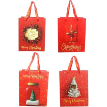 Brain Giggles Assorted Merry Christmas Gift Bags Medium, 32 x 25 x 11 Cm Gift Bag With Christmas Tree, Wreath, Snow Globe Designs, Paper Bags With Sturdy Handles For Christmas Gifts, Gift Wrap, Set Of 2