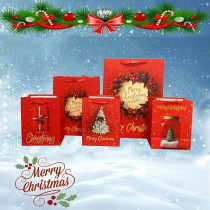 Brain Giggles Assorted Merry Christmas Gift Bags Medium, 32 x 25 x 11 Cm Gift Bag With Christmas Tree, Wreath, Snow Globe Designs, Paper Bags With Sturdy Handles For Christmas Gifts, Gift Wrap, Set Of 2