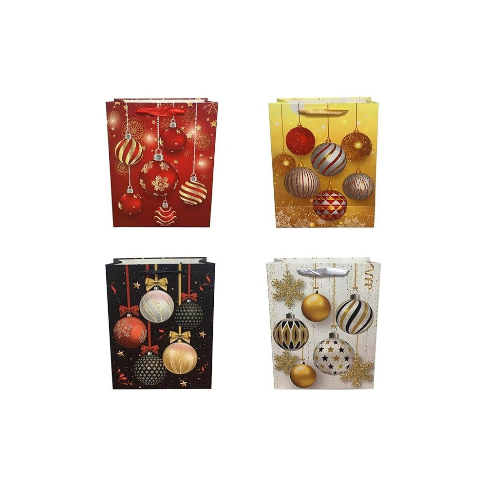 Brain Giggles Assorted Christmas Gift Bags, Large, 42 x 31 x 12 Cms Gift Bag For Gift Wrap, Paper Bags With Sturdy Handles, Festive Ornament Designs For Christmas Gifts, Gift Wrapping Supplies, Set Of 10