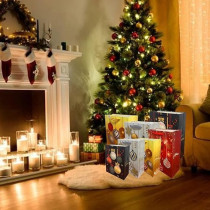 Brain Giggles Assorted Christmas Gift Bags, Large, 42 x 31 x 12 Cms Gift Bag For Gift Wrap, Paper Bags With Sturdy Handles, Festive Ornament Designs For Christmas Gifts, Gift Wrapping Supplies, Set Of 10
