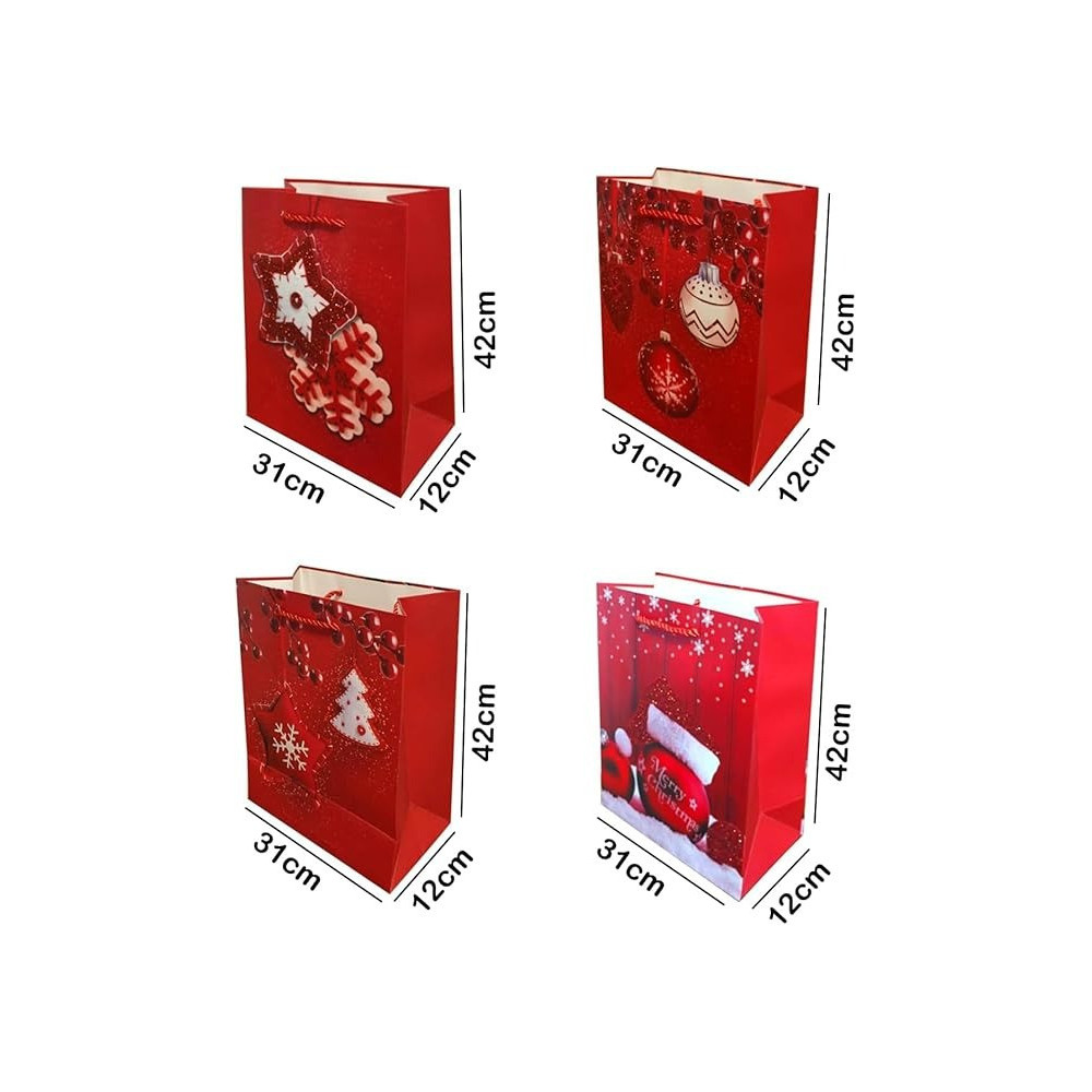 Brain Giggles Assorted Christmas Gift Bags, Large, 31 x 42 x 11 Cms Gift Bag For Gift Wrap, Christmas Paper Bags With Handles, Decorative Prints For Christmas Gifts, Gift Wrapping Supplies, Set Of 10