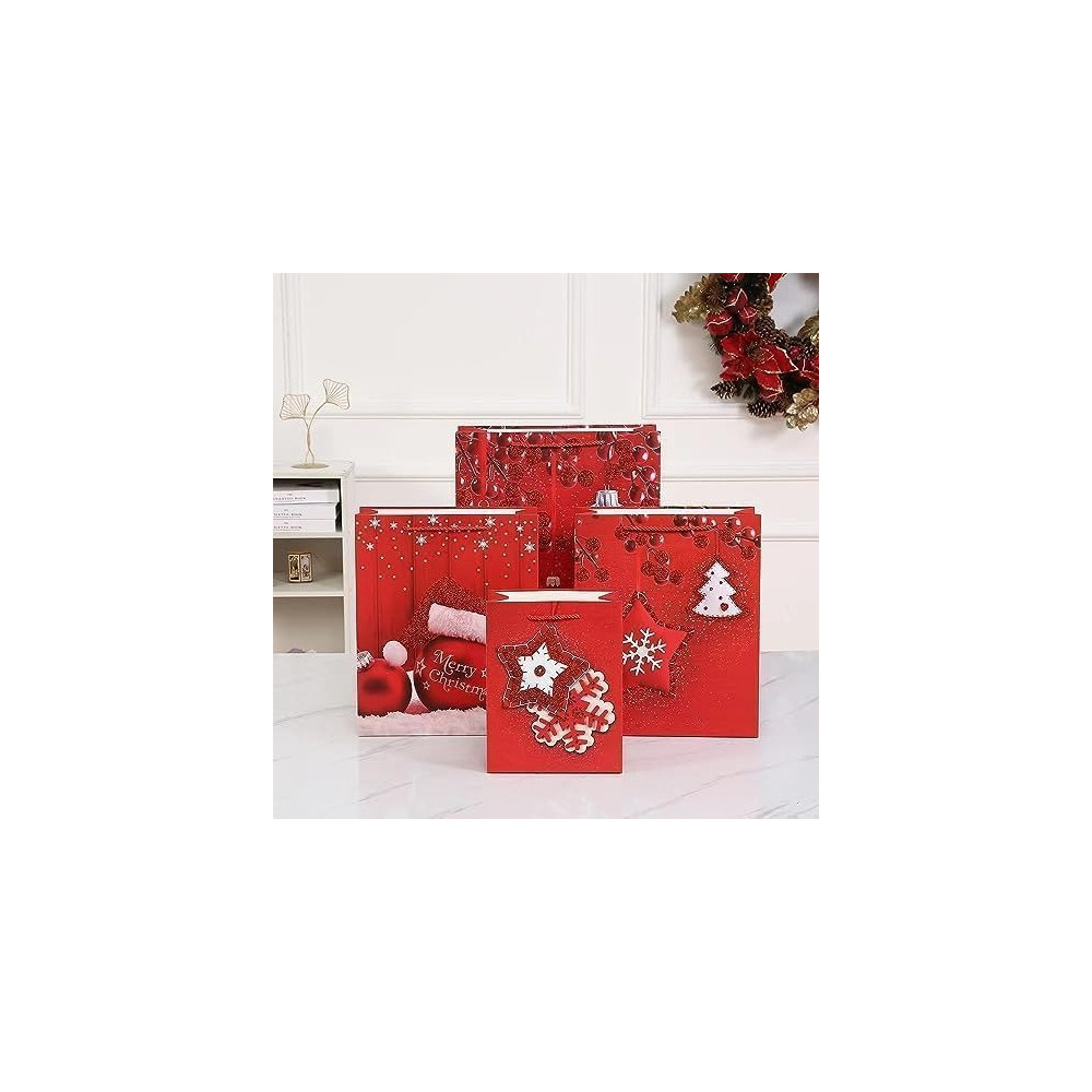 Brain Giggles Assorted Christmas Gift Bags, Small, 18 x 23 x 10 Cms Gift Bag For Gift Wrap, Christmas Paper Bags With Handles, Decorative Prints For Christmas Gifts, Gift Wrapping Supplies, Set Of 10