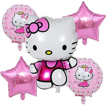 Brain Giggles Hello Kitty Birthday Decorations With Hello Kitty Balloons, 5 Pcs Foil Balloons Set For Hello Kitty Theme Birthday Decorations, Hello Kitty Birthday Balloons For Girls 1 2 3 4 5 6 7 8 Years Old