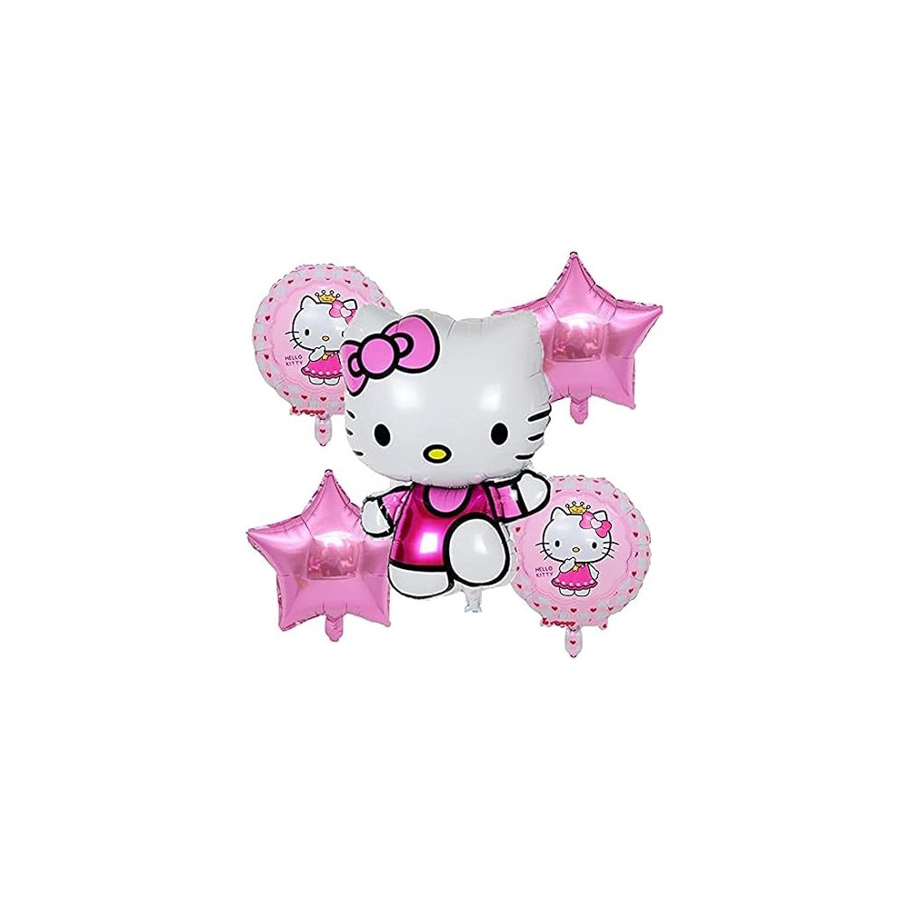 Brain Giggles Hello Kitty Birthday Decorations With Hello Kitty Balloons, 5 Pcs Foil Balloons Set For Hello Kitty Theme Birthday Decorations, Hello Kitty Birthday Balloons For Girls 1 2 3 4 5 6 7 8 Years Old