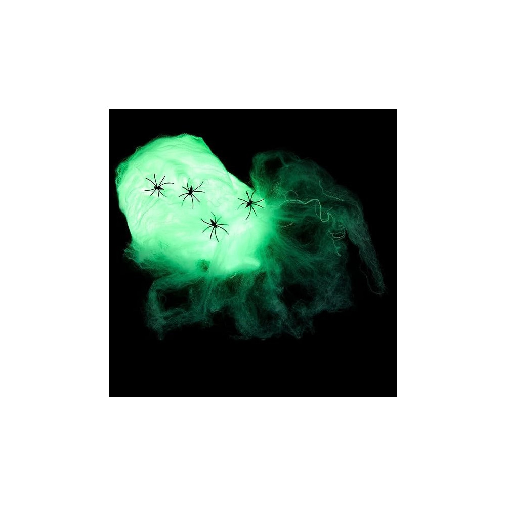 Brain Giggles Glow In The Dark Halloween Spider Web With 4 Spiders Halloween Decoration Fake Cobwebs For Halloween Party Indoor Outdoor Supplies