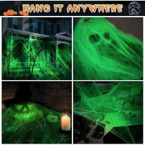 Brain Giggles Glow In The Dark Halloween Spider Web With 4 Spiders Halloween Decoration Fake Cobwebs For Halloween Party Indoor Outdoor Supplies