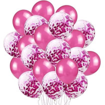 Brain Giggles, 50Pcs Latex And Confetti Balloons 12 Inches, Party Balloon Wedding Graduation Kids Birthday Party Christmas Baby Shower Party Supplies Arch Balloon, Dark Pink