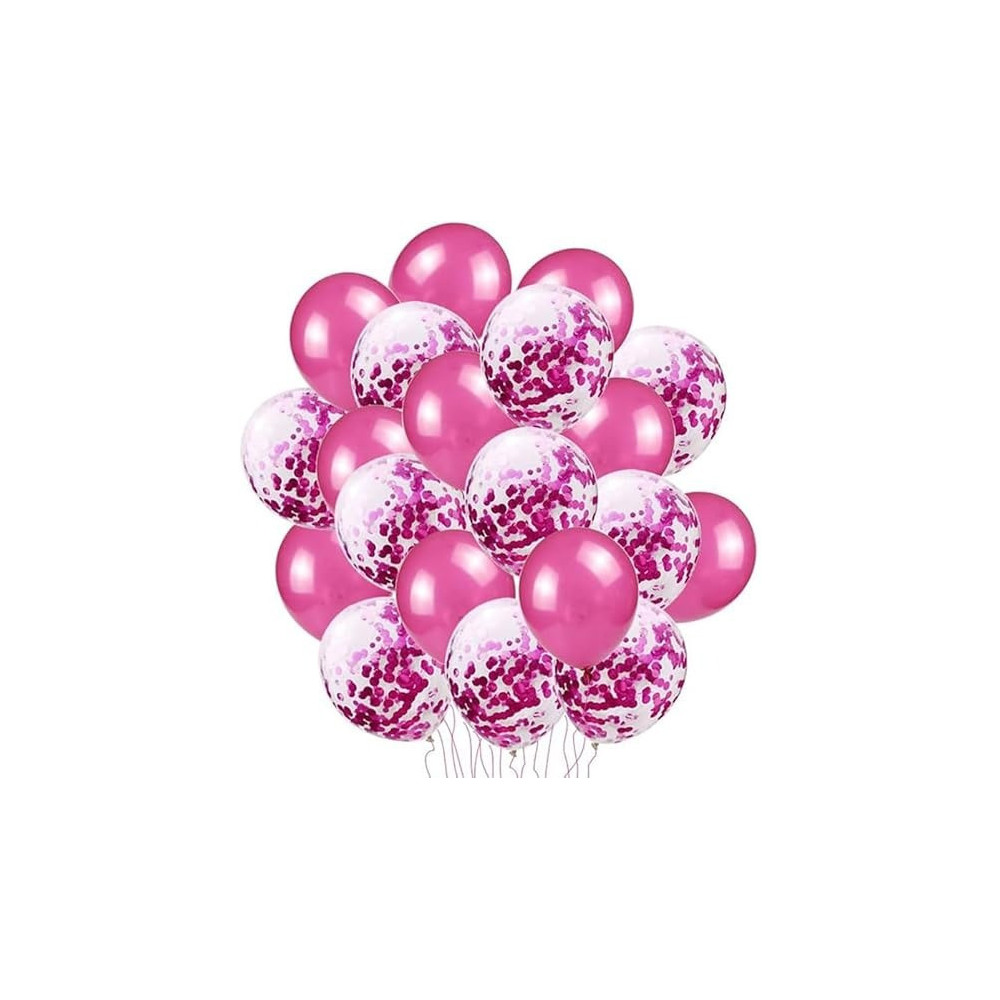 Brain Giggles, 50Pcs Latex And Confetti Balloons 12 Inches, Party Balloon Wedding Graduation Kids Birthday Party Christmas Baby Shower Party Supplies Arch Balloon, Dark Pink