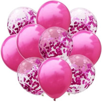 Brain Giggles, 50Pcs Latex And Confetti Balloons 12 Inches, Party Balloon Wedding Graduation Kids Birthday Party Christmas Baby Shower Party Supplies Arch Balloon, Dark Pink