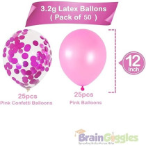 Brain Giggles, 50Pcs Latex And Confetti Balloons 12 Inches, Party Balloon Wedding Graduation Kids Birthday Party Christmas Baby Shower Party Supplies Arch Balloon, Pink