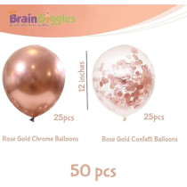 Brain Giggles, 50Pcs Latex And Confetti Balloons 12 Inches, Party Balloon Wedding Graduation Kids Birthday Party Christmas Baby Shower Party Supplies Arch Balloon, Rose Gold