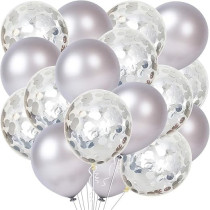 Brain Giggles, 50Pcs Latex And Confetti Balloons 12 Inches, Party Balloon Wedding Graduation Kids Birthday Party Christmas Baby Shower Party Supplies Arch Balloon, Silver