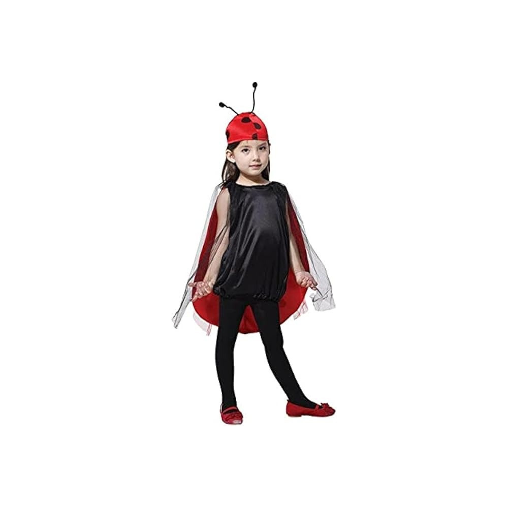 Brain Giggles Ladybug Cape And Cap Kids Costume For Halloween, Cosplay, Fancy Dress And World Book Day, Red, Large