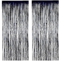 Brain Giggles Metallic Foil Curtain For Graduation Decorations, Photo Booth Props Backdrop Metallic Curtain For Birthday Party Decoration, Anniversary Decoration, Black, Pack Of 2