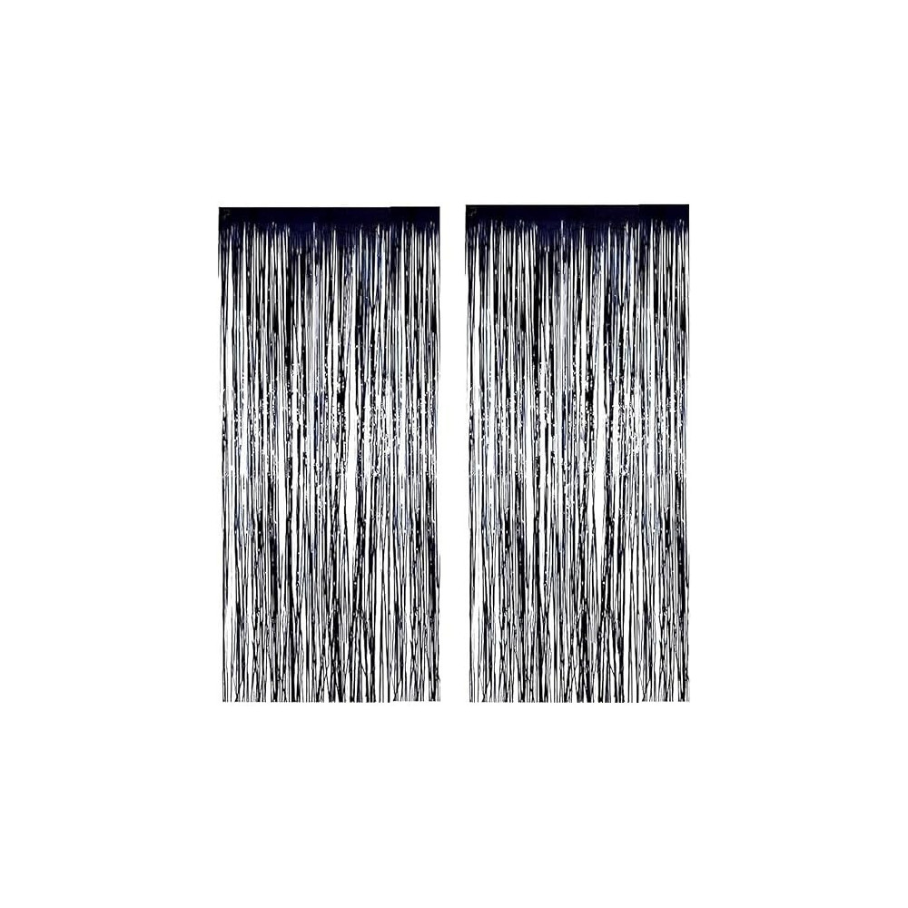 Brain Giggles Metallic Foil Curtain For Graduation Decorations, Photo Booth Props Backdrop Metallic Curtain For Birthday Party Decoration, Anniversary Decoration, Black, Pack Of 2