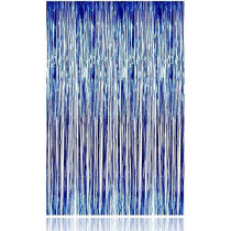 Brain Giggles Metallic Foil Curtain For Birthday Party Decoration Fringe Tinsel Backdrop, Blue, Pack Of 1