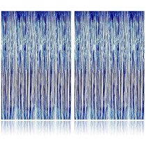 Brain Giggles Metallic Foil Curtain For Birthday Party Decoration Fringe Tinsel Backdrop, Blue, Pack Of 2