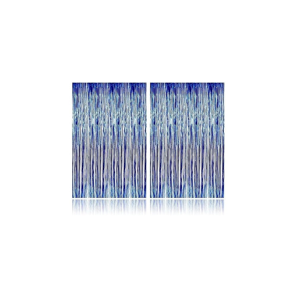 Brain Giggles Metallic Foil Curtain For Birthday Party Decoration Fringe Tinsel Backdrop, Blue, Pack Of 2