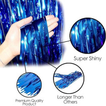 Brain Giggles Metallic Foil Curtain For Birthday Party Decoration Fringe Tinsel Backdrop, Blue, Pack Of 2