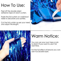 Brain Giggles Metallic Foil Curtain For Birthday Party Decoration Fringe Tinsel Backdrop, Blue, Pack Of 2