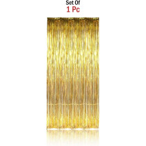 Brain Giggles Metallic Foil Curtain For Birthday Party Decoration Fringe Tinsel Backdrop, Gold, Pack Of 1