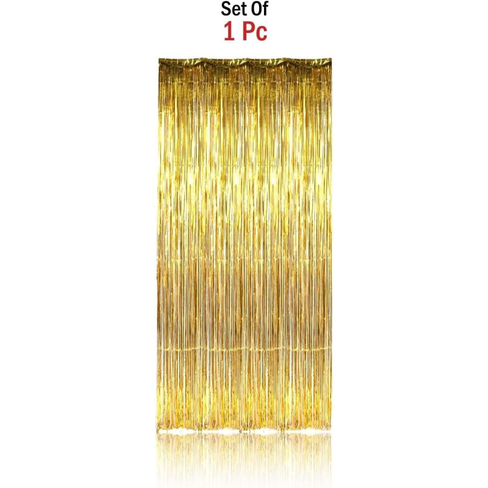 Brain Giggles Metallic Foil Curtain For Birthday Party Decoration Fringe Tinsel Backdrop, Gold, Pack Of 1