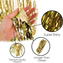 Brain Giggles Metallic Foil Curtain For Birthday Party Decoration Fringe Tinsel Backdrop, Gold, Pack Of 1