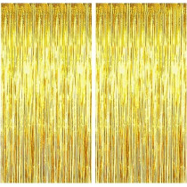 Brain Giggles Metallic Foil Curtain Birthday Party Decoration Fringe Curtain Tinsel Backdrop For Birthday, Anniversary Eid Ramadan Decoartions, Gold, Pack Of 2
