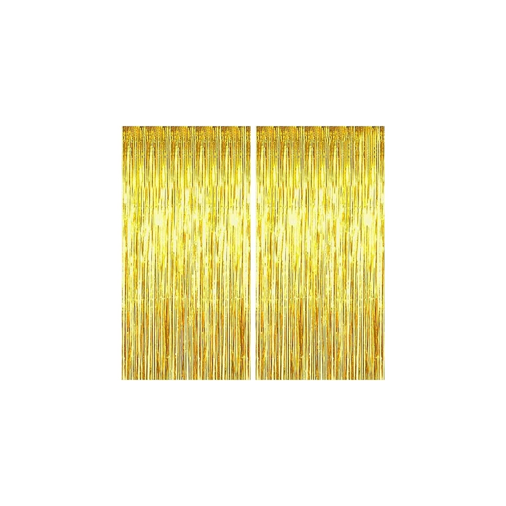 Brain Giggles Metallic Foil Curtain Birthday Party Decoration Fringe Curtain Tinsel Backdrop For Birthday, Anniversary Eid Ramadan Decoartions, Gold, Pack Of 2
