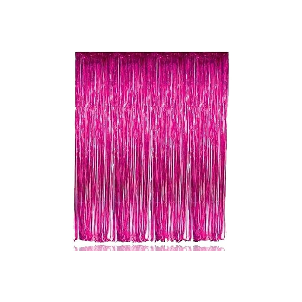 Brain Giggles Metallic Foil Curtain For Birthday Party Decoration Fringe Tinsel Backdrop, Pink, Pack Of 1