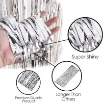 Brain Giggles Metallic Foil Curtain For Birthday Party Decoration Fringe Tinsel Backdrop, Silver, Pack Of 1