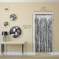 Brain Giggles Metallic Foil Curtain For Birthday Party Decoration Fringe Tinsel Backdrop, Silver, Pack Of 2