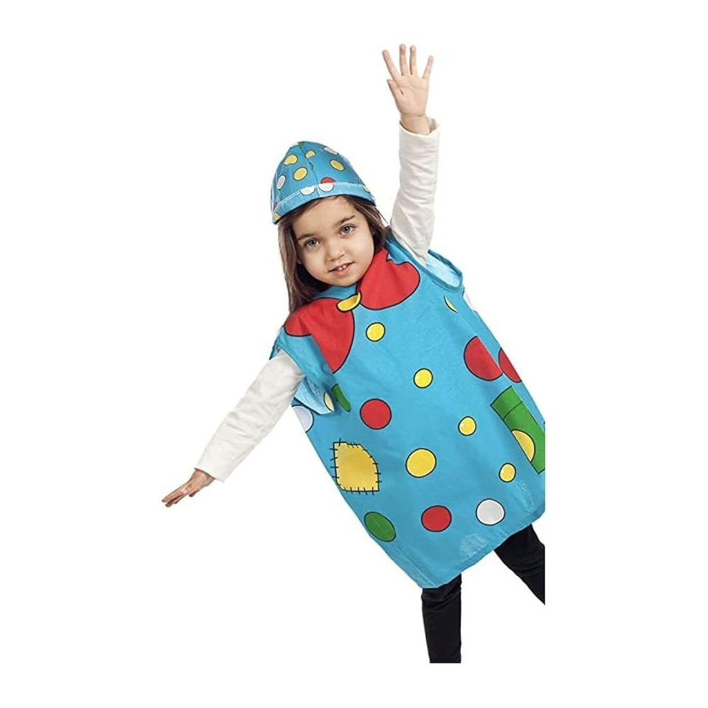 Brain Giggles Fun Clown Costume Set For Kids With Cape And Hat For Halloween, Cosplay And Fancy Dress For 3-8 Years, Blue