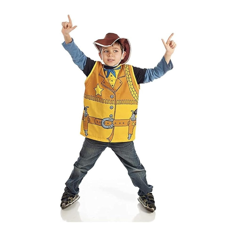 Brain Giggles Cowboy Costume For Kids With Yellow Coat And Cap For Halloween, Cosplay And Dress-Up For 3-8 Years, Yellow