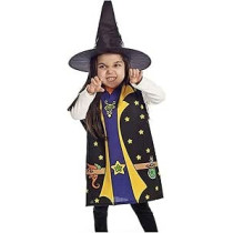 Brain Giggles Witch/Wizard Costume For Kids With Cape And Hat For Halloween, Cosplay And Fancy Dress For 3-8 Years, Black