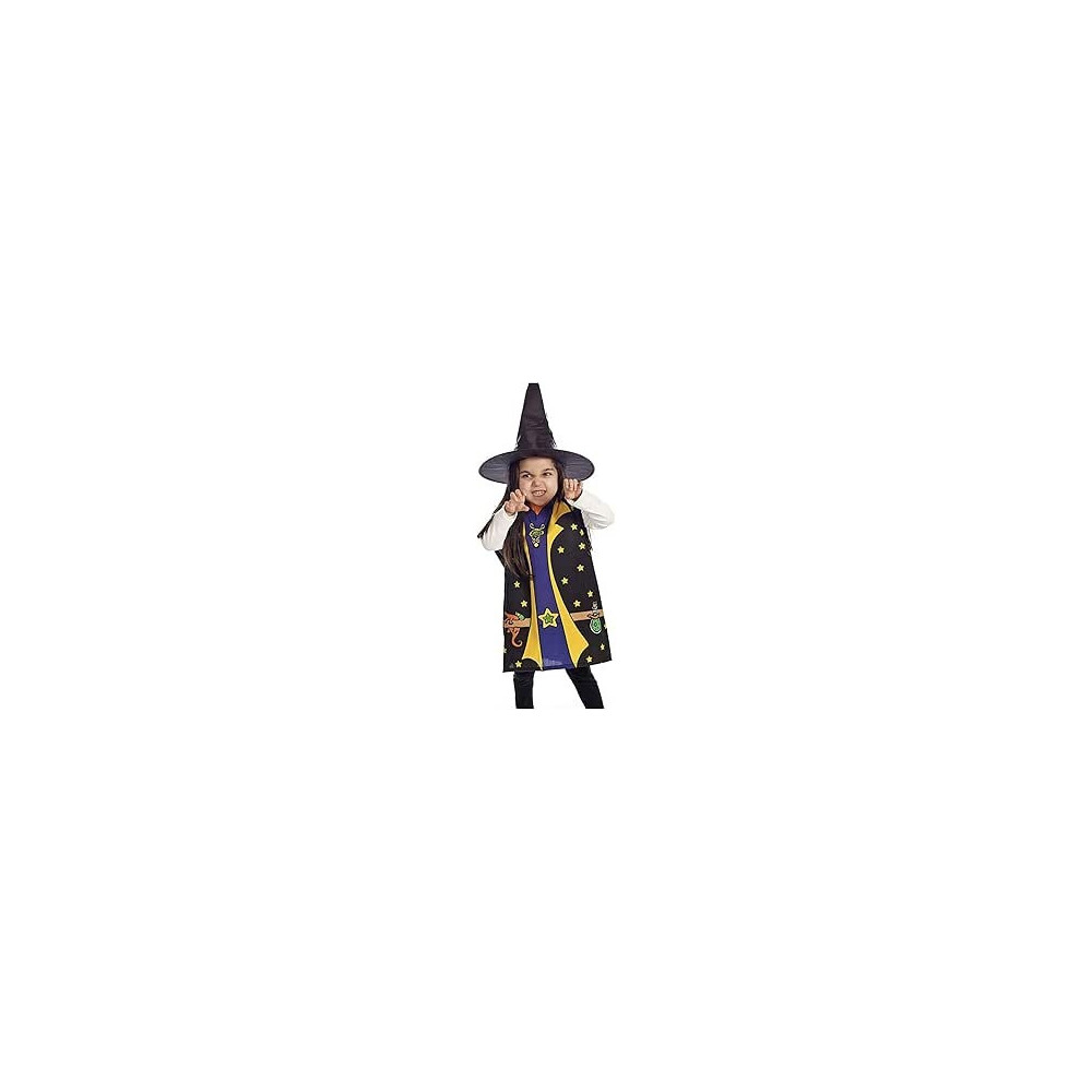 Brain Giggles Witch/Wizard Costume For Kids With Cape And Hat For Halloween, Cosplay And Fancy Dress For 3-8 Years, Black