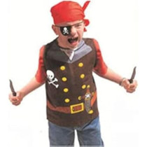 Brain Giggles Pirate Costume For Kids With Black Coat, Red Cap And Black Eye Patch For Halloween, Cosplay And Fancy Dress For 3-8 Years, Black