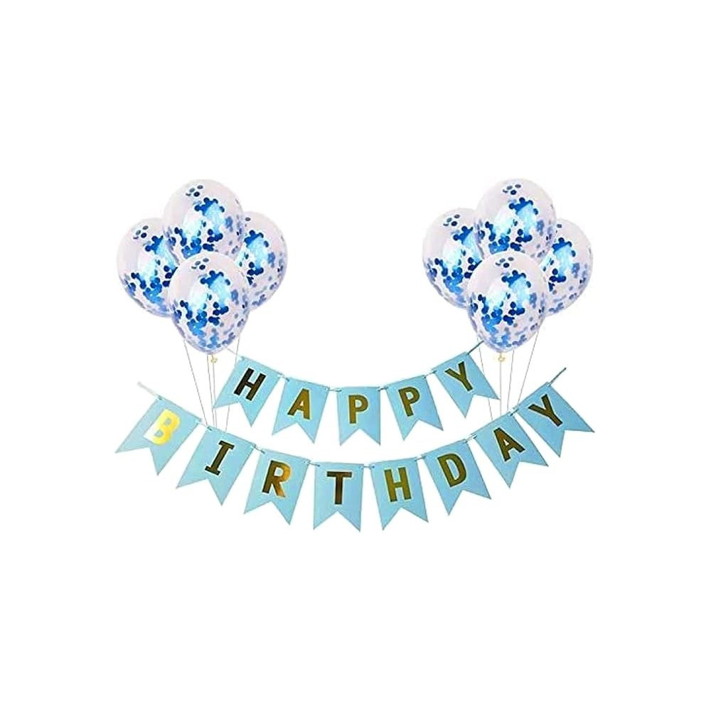 Brain Giggles Happy Birthday Banners With Blue Confetti Balloons, Blue, Set Of 9