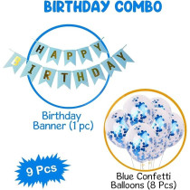 Brain Giggles Happy Birthday Banners With Blue Confetti Balloons, Blue, Set Of 9