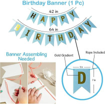 Brain Giggles Happy Birthday Banners With Blue Confetti Balloons, Blue, Set Of 9