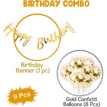 Brain Giggles Happy Birthday Banners With Gold Confetti Balloons, Gold, Set Of 9