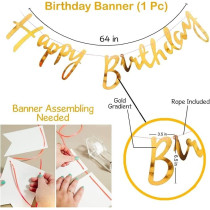 Brain Giggles Happy Birthday Banners With Gold Confetti Balloons, Gold, Set Of 9